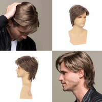 Perruque courte blonde pour hommes, en couches, moelleuse, d'aspect naturel, résistante à la chaleur, synthétique, pour Halloween, cosplay, costume