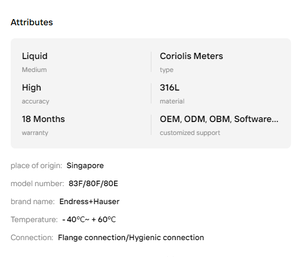 สินค้าใหม่ 100% ของแท้จากโรงงาน Endress+Hausers Promass 80F/83F/80E เครื่องวัดอัตราการไหลแบบ Coriolis ความแม่นยำสูง วัสดุ 316L ของแท้จากผู้ผลิต - Product Image 4