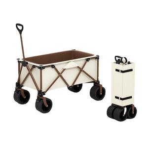 Outdoor Camping Cart Foldable 120x80x60cm 150kg Load Capacity Four-<b>Wheel</b> Metal <b>Shopping</b> <b>Trolley</b> Brown Color - Product Image 1