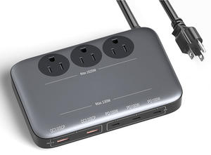 130W Desktop Us Usb Typ C Protection contre les surtensions à charge rapide <span class=keywords><strong>Prise</strong></span> intelligente pour Apple <span class=keywords><strong>Iphone</strong></span> <span class=keywords><strong>14</strong></span> 15 Adaptateur <span class=keywords><strong>Chargeur</strong></span> Multiprise - Product Image 3