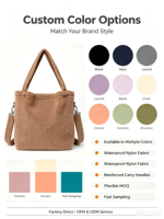 Sac fourre-tout en polaire doux brodé couleur unie pour femme, avec fermeture éclair, idéal pour le quotidien et les activités de plein air, sac à suspendre pour poussette - Grande Vente