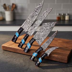 Wholesale Custom 5-Piece Stainless Steel Chef <b>Knife</b> <b>Set</b> with Serrated Edge Blades Right-Handed Customized Handles - Product Image 2