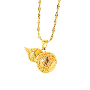 Collana a Forma di Zucca F in Oro Placcato 24K, Collana in Oro Alluvionale per Donna, Stile Zhou Disponibile - Product Image 1