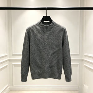 Suéter de Manga Larga para Hombre, Color Gris Jaspeado, Cuello Redondo, Mezcla de Lana de Cordero, Tejido Térmico, Clásico, Bordado Personalizado en la Parte Delantera, Otoño - Product Image 2