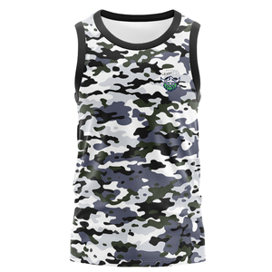 Men's Sublimated Sleeveless Basketball NRL Jersey Light Blue Black Geometric Print Moisture Wicking Fitted Tank Top - Product Image 6