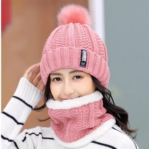 Ensemble bonnet et écharpe en tricot avec velours pour femme, coupe-vent, pour l'extérieur, bonnet chaud d'hiver pour femme, écharpe d'hiver, bonnets d'hiver - Product Image 2