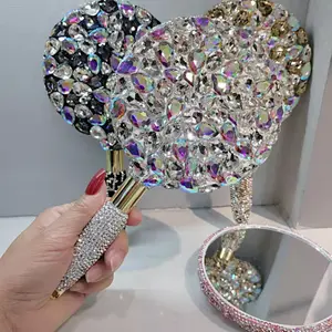 Diamante Hand Held Espelho Maquiagem Vanity Mirror Com Alça Para O Presente Private Label Handheld Cosméticos Espelho Com Bling Bling