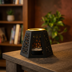 Quemador de incienso de metal negro con patrón árabe, soporte aromático para incienso, decoración del hogar, uso durante todo el año, regalo de Ramadán Eid, Bakhoor - Product Image 1