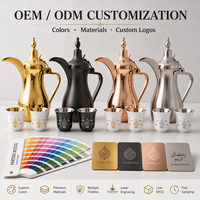 Ensemble de café arabe Dallah en acier inoxydable 7 pièces, couleur, matériau et logo personnalisables, avec tasses, idéal pour cadeau de mariage – Vente directe usine