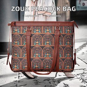 ZOUK กระเป๋าใส่แล็ปท็อปหนังเทียมสไตล์เรโทรสำหรับผู้หญิงพร้อมซิปปิดและลายนกยูงอินเดีย - Product Image 2