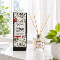 Diffuseur de parfum à bâtonnets Via Pinky Flora Scents 100ml, flacon imprimé botanique, bâtonnets parfumés, cadeau d'aromathérapie pour la maison, logo personnalisé