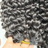 Extensions de cheveux humains vierges brésiliens bouclés pré-bouclés pour tresses au crochet, lots de mèches à nœuds sans nœuds Miracle Knots, double tissage micro-attaché à la machine