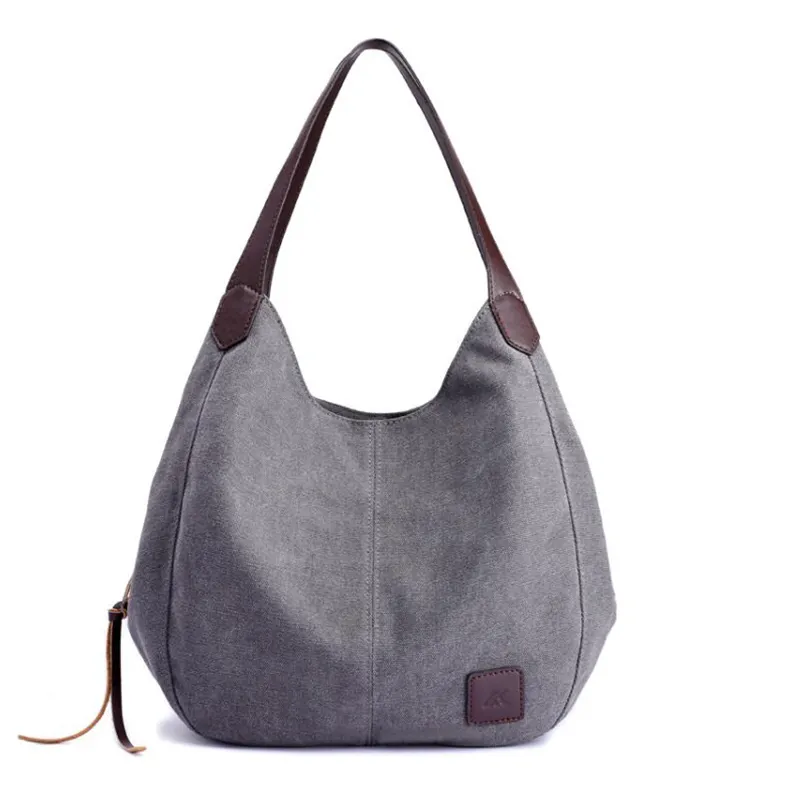 Eco Friendly Fashion Women Canvas Travel Shopping Handbag With Pu Leather Strap