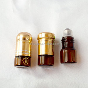 Rodillo ámbar marrón <span class=keywords><strong>oscuro</strong></span> de 1ml al por mayor en botella de cristal de aceite esencial con tapa de aluminio dorado - Product Image 1