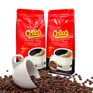 Bolsas de plástico con sellado térmico rojo mate Bolsas de café vacías de papel de aluminio Bolsa de café de fondo plano laminado con válvula y cremallera