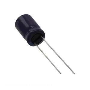 Condensador de canal del fabricante ELXZ250ELL221MH12D, aluminio, 220uF, 20%, 25V, radial TH, 220 uF, de orificio pasante - Product Image 1