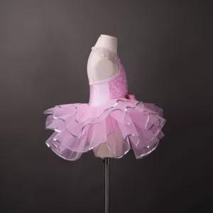 Vestito da ballo <span class=keywords><strong>rosa</strong></span> per bambine, costume tutù da <span class=keywords><strong>ballerina</strong></span> Giselle a collo alto - Product Image 2