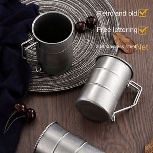 Custom Laser Engrave Logo Retro Travel Stainless Steel Wine <b>Mugs</b> With Handle Drum Barrel Shaped Cups for Camping - Product Image 3
