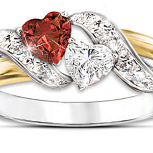 Elegante anello con zirconi cubici a forma di cuore per donna, con montatura a pavé, tono argento e oro, gioielli di moda H094 - Product Image 2