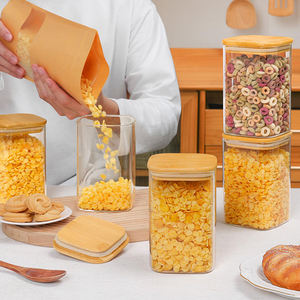 可堆叠的长方形玻璃食品储存罐套装，带气密竹制盖子，高硼硅玻璃容器，适用于厨房储藏室 - Product Image 5