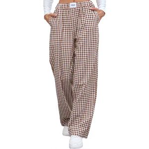 Women's Summer Fashion Plaid Casual Elastic Waist Boxer Shorts with Flat Front Loose Fit & Long Pants <b>Pocket</b> - Product Image 5