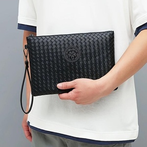 Business Men PU Leather <strong>Clutch</strong> <strong>Bag</strong> Woven Texture Embossed Design Large Capacity Hand Pouch <strong>With</strong> Detachable <strong>Wrist</strong> <strong>Strap</strong> - Product Image 4
