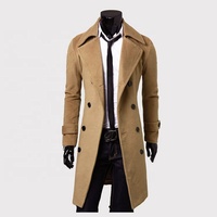 Trench Long en laine pour homme, manteau d'hiver en laine avec bouton