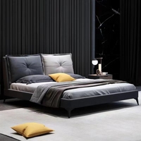 Lit double de luxe italien, cadre en bois et tissu, style nordique moderne, capitonné, pour chambre à coucher, tailles Queen et King