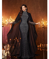 Robe de soirée populaire pour femme, col mandarin, manches longues, patchwork perlé, coupe ajustée, pour soirée printanière, noire