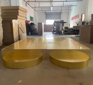 Plateforme de scène de danse en acrylique pour mariage, nouvelle conception d'usine, lisse, dorée, rectangulaire, en PVC, avec marche - Product Image 5