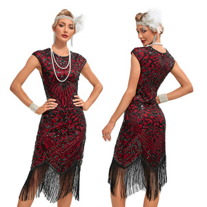 Abito Anni '30 Stile Flapper Vintage Anni '20 Lunghezza al Ginocchio Dritto Estivo con Frange Perline Paillettes per Feste a Tema Grande Gatsby Cocktail Ballo Serata - Product Image 2
