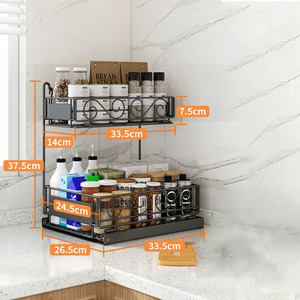 Organizzatore Sottolavello in Ferro Verniciato a 2 Livelli a Forma di L con Ripiano Estraibile per Bagno e Cucina - Product Image 4