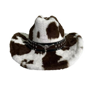 New Arrival Unisex Vintage Cow Print Fuzzy Studded Cowboy <strong>Hat</strong> for Party Outdoor - Product Image 4