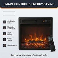 Cheminée électrique à LED de 18 pouces avec bûches de charbon simulées en métal, foyer à flamme LED, pour usage domestique et extérieur, chauffage intelligent à économie d'énergie