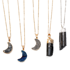 Collana con Ciondolo in Pietra Grezza Placcata Oro Shanmei, Ciondolo in Tormalina Nera per Creazione di Gioielli - Product Image 6