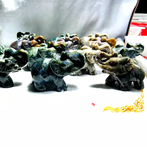 Piedra natural curativa para decoración del hogar, <span class=keywords><strong>elefante</strong></span> de ágata musgo con cristal tallado, piedra pulida - Product Image 5