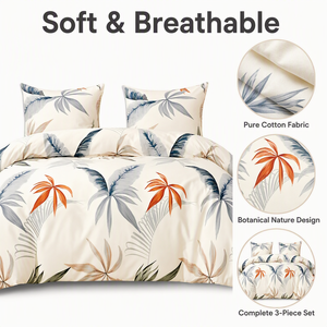Poland Stock Botanical <b>Nature</b> Cotton <b>Bedding</b> <b>Set</b> Cream Orange Leaf Duvet Cover for wholesale and EU Dropshipping 3pcse - Product Image 2