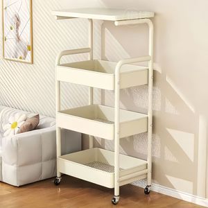 Carbon Steel Four Tier <b>Storage</b> Rack Trolley With Wheels <b>For</b> <b>Kitchen</b> Bedroom <b>Storage</b> Solution - Product Image 1