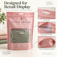 Sachet Doypack personnalisé avec logo imprimé, fermeture éclair et fenêtre transparente pour l'emballage de vêtements et de textiles, marque privée