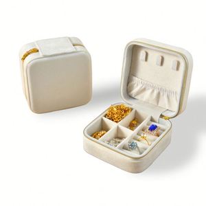 Caja de terciopelo cuadrada para joyas, mini organizador portátil de viaje para mujer con cremallera para anillos y pendientes - Product Image 5