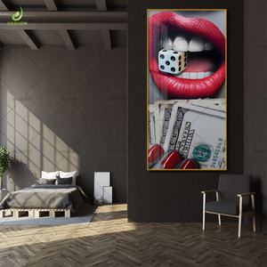 Peinture sur toile imprimée haute définition avec éclairage LED Art Déco de luxe pour la décoration du salon, design en porcelaine cristalline - Product Image 2