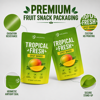 Groothandel op maat gemaakte logo staande pouch voor pittige gedroogde mango fruit snacks, voedselveilige hersluitbare Doypack Mylar verpakkingstas