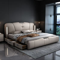Lit double king-size moderne de luxe en cuir, inclinable et réglable, avec sommier épaissi et tiroirs de rangement