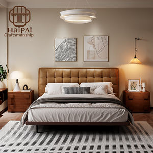कारखाने थोक नवीनतम आधुनिक बेडरूम फर्नीचर नरम रानी आकार डबल चमड़े के बिस्तर के लिए हेडबोर्ड के साथ लकड़ी के बिस्तर - Product Image 2