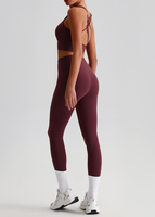 Ensemble de yoga assorti en polyamide ultra-doux pour l'été, soutien-gorge push-up, legging d'entraînement, ensemble de fitness bordeaux pour femmes