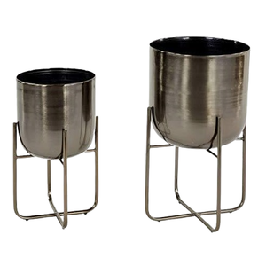 Juego Moderno de 2 Macetas Metálicas de Interior con Soportes Dorados, Macetas Decorativas de Hierro Nórdico de Lujo para Decoración de Sala de Estar - Product Image 2