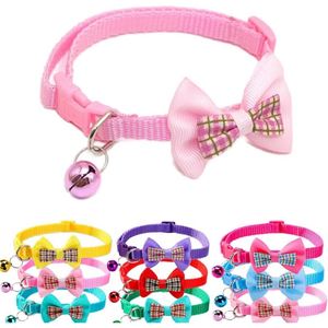 Collier pour chien petite race taille unique, rose uni, avec nœud papillon, réglable, en nylon, pour identification, pour chiot femelle, avec dentelle décorative et clochette, doux - Product Image 6