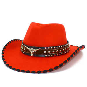 Chapeau de cowboy western unisexe vintage à large bord avec ornement tête de taureau et bordure en dentelle pour la pêche, les fêtes et le sport - Product Image 3