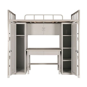 Modern Design Metal Bunk Bed with High/Low Sides Dormitory Wood Storage Cabinet Study <b>Table</b> <b>for</b> Bedroom - Product Image 1