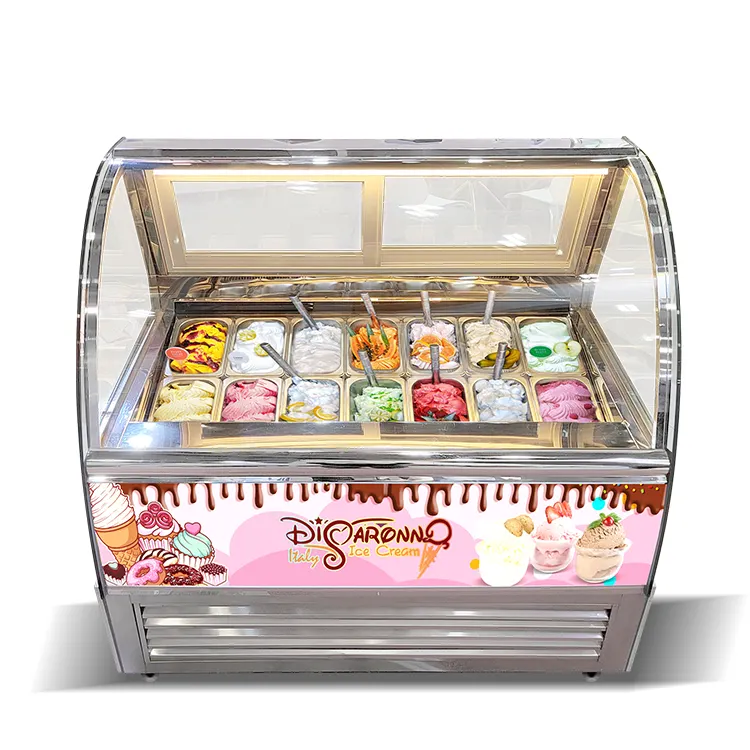 Vitrina de Vidrio Curvo comercial para helados, expositor de helados, congelador italiano, contador de helados duros, 10 bandejas, nuevo diseño